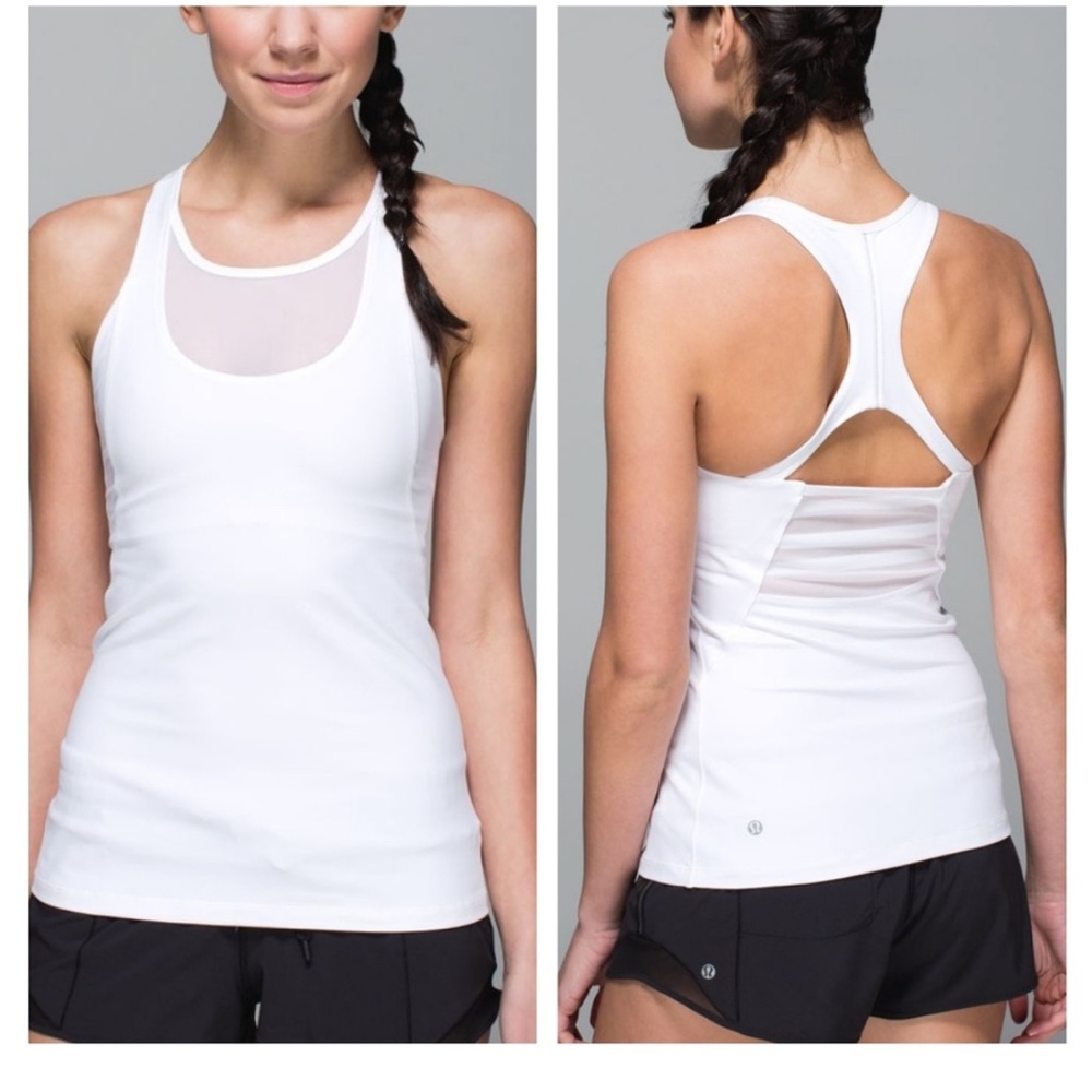 Lululemon Athletica Mesh With Me white built in bra tank size 2‎